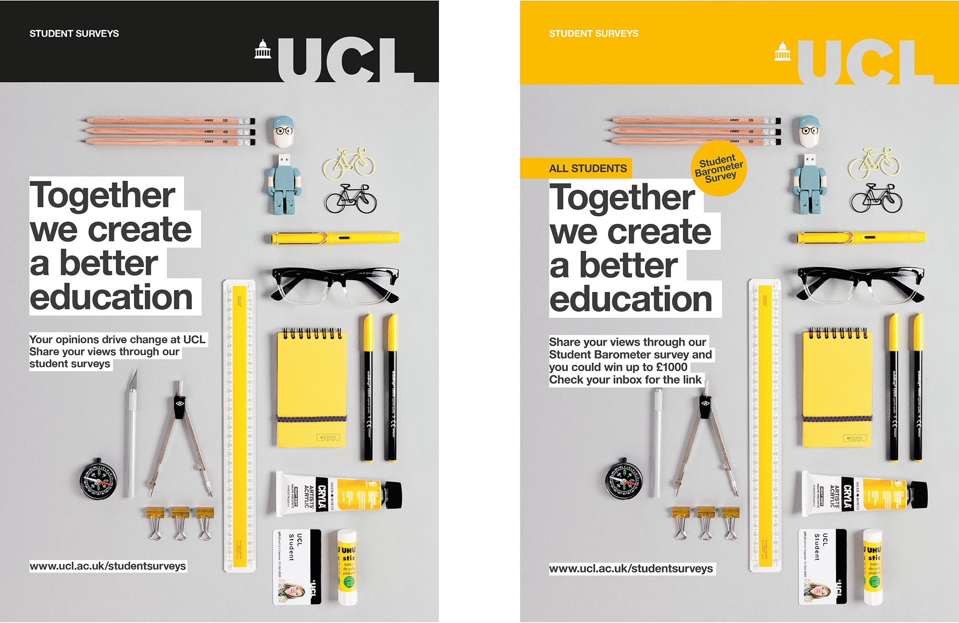 Student survey campaign for University College London designed by Irish Butcher