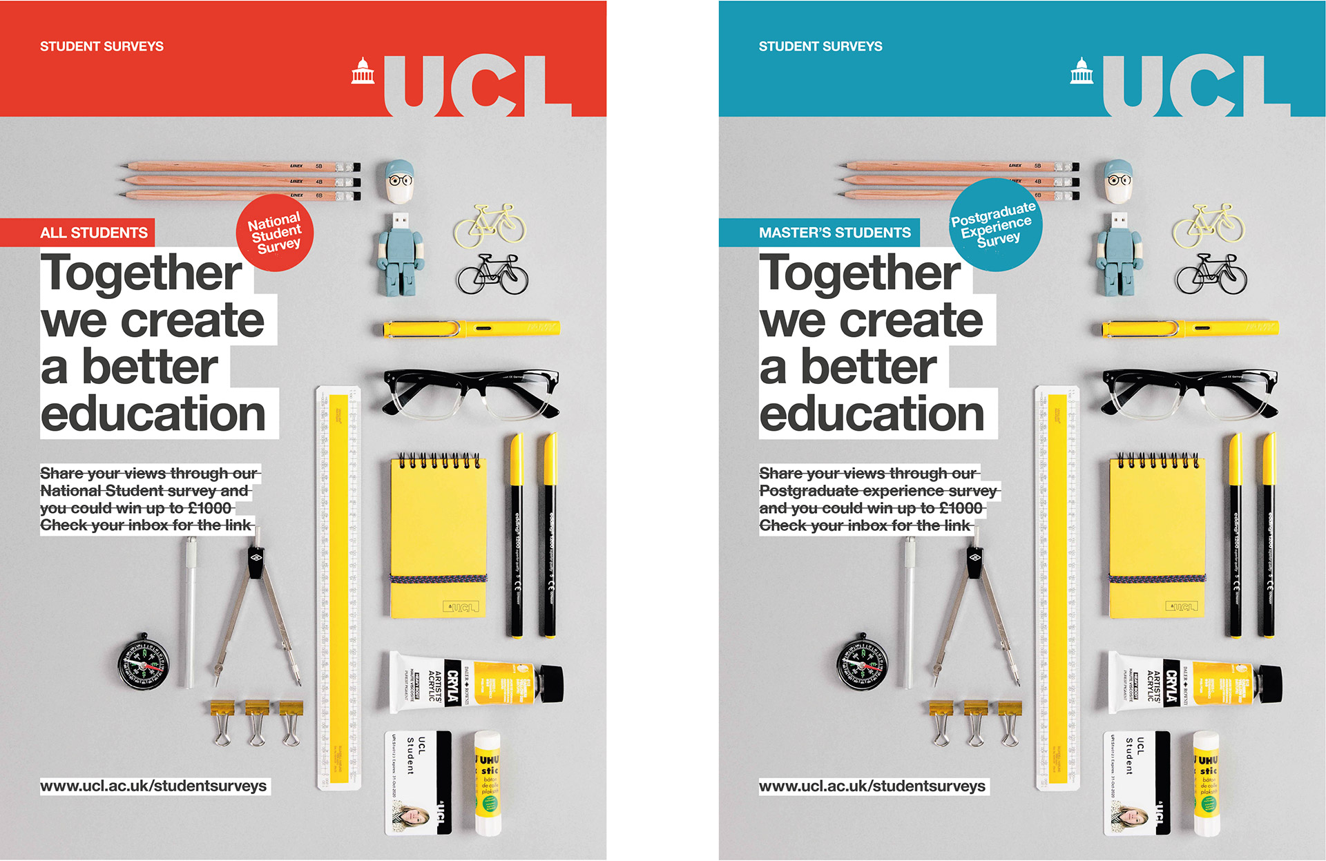 Student survey campaign for University College London designed by Irish Butcher